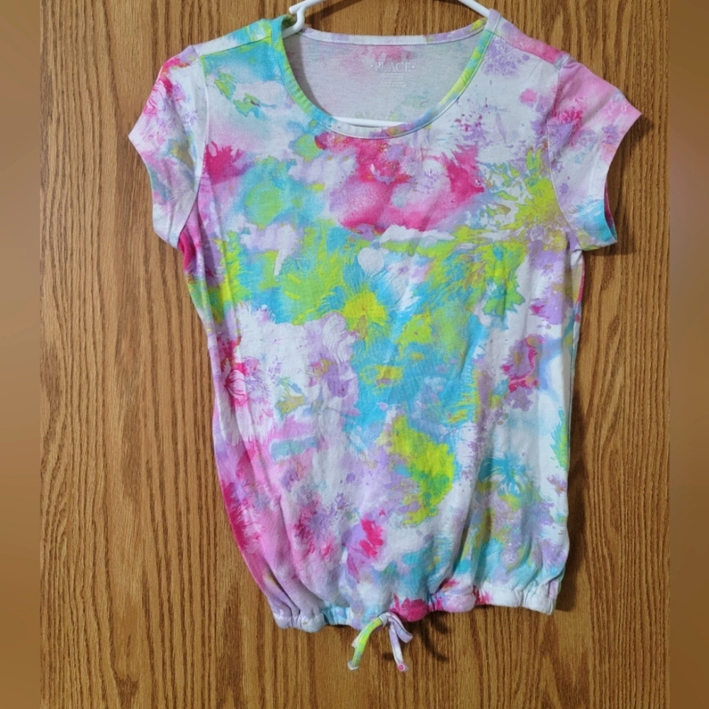 Childrens Place Girls Size XL 14 Elastic Tie Front Shirt White Pink Blue Yellow
